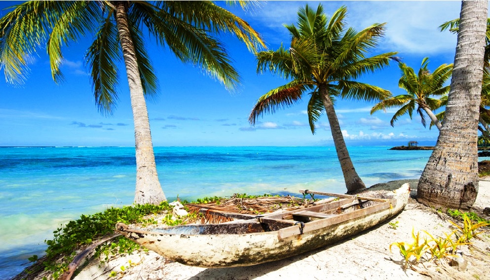 Tafa Tafa beach with palm trees Tafa Tafa beach with boat