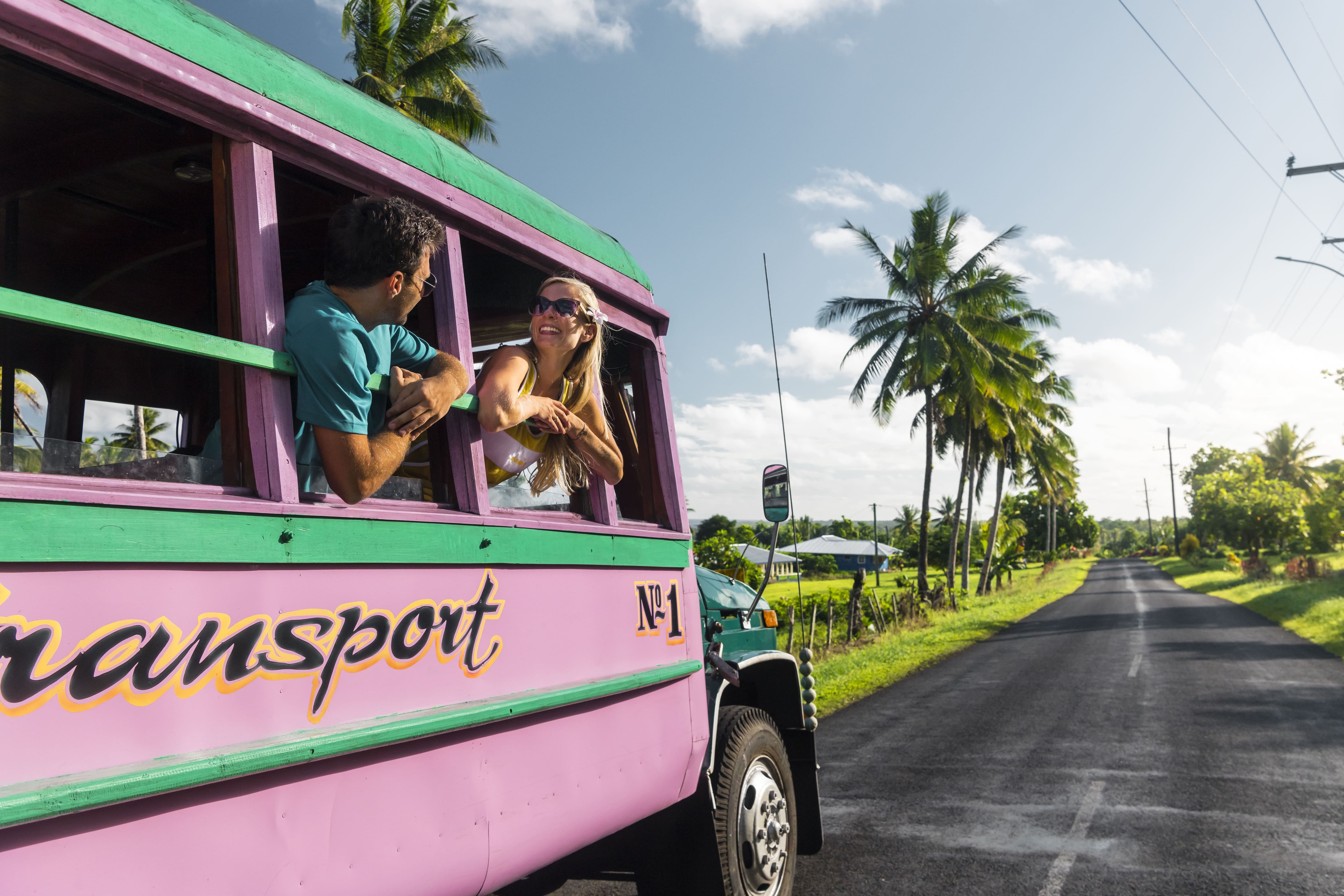 Samoa traditional buses Pink Bus in Samoa